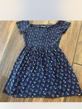 Hollister Navy Floral Smocked Dress